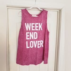 Women's graphic tank top; mauve/pink color